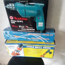 Bundle Pack Of Tools .New In Box. Makita Drill.Angle Drill Guide And Magnetic Pick Up Tool