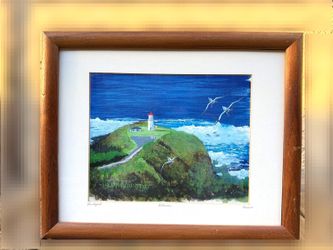 Vintage Kilauea Lighthouse Artwork by Dawn Lundquist Signed Framed with COA