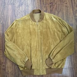 Leather Camel Suede Bomber Jacket 
