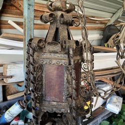 Antique Wrought Iron Lantern with Stained Glass