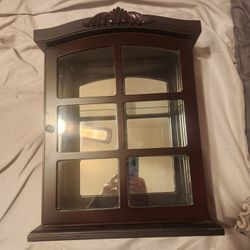 Wall Cabinet Real Wood With Mirror and Glass Shelves 