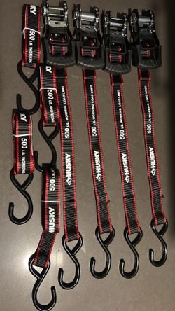 Husky Ratchet Tie Down Straps 4-Pack 500 LB 15ft x 1in - NEW + Bag