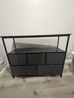Black Dresser with Fabric Drawers and Shelf