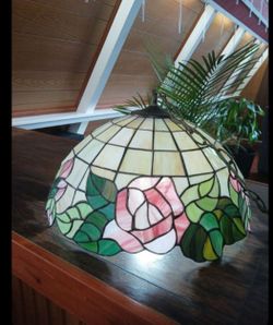 19" Stained Glass Style Rose Pendant Light - Swag Hanging Lamp