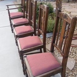5 pc ANTIQUE 1910-20's EARLY AMERICAN TABLE CHAIRS