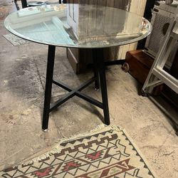 Round Beveled Mirror Table With  Iron Base 
