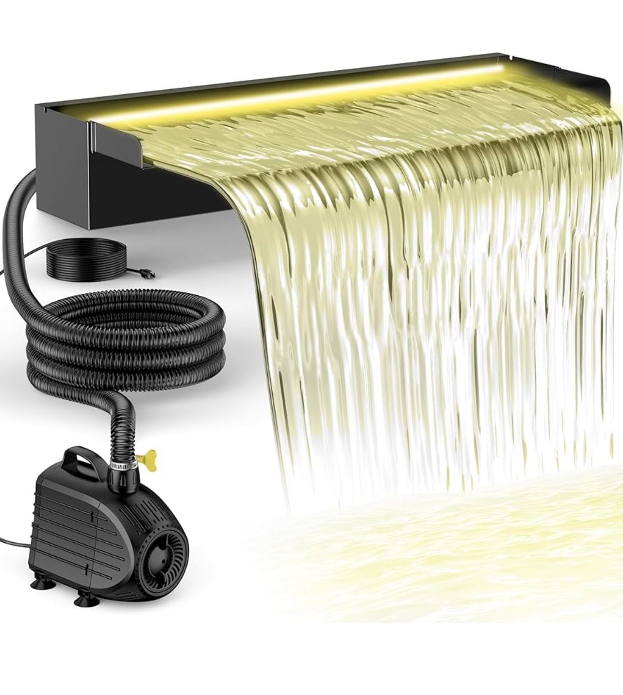 Pond Waterfall Spillway Kit, Includes 23.6" W Stainless Pond Waterfall Box, 1200 GPH Water Pump, 10FT Corrugated Tubing for Outdoor Ponds Pool Streams