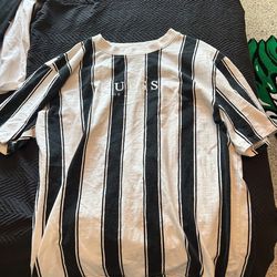 A$AP rocky x Guess collab black white striped t shirt