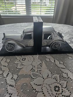$35.00 - Vtg Car Book Ends, Gorgeous Silver Tone/Aluminum!
