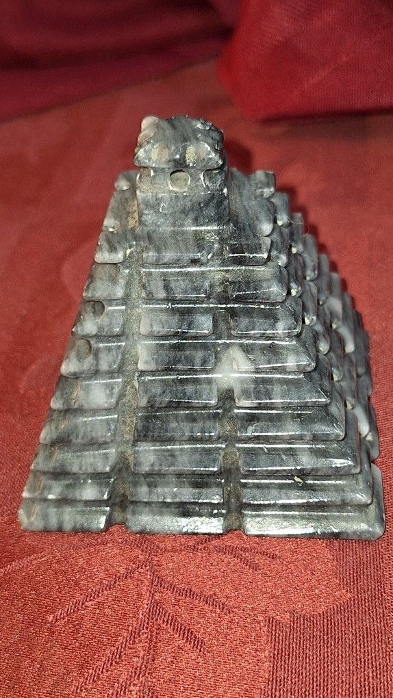 Mayan Temple Pyramid Carved Marble Sculpture Paperweight 2 3/4" Square T11S071