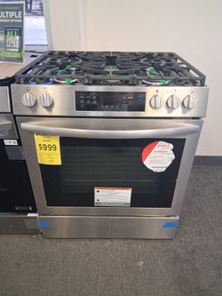 30 in. 5 Burners Slide-In Front Control Self-Cleaning Gas Range with Convection in Stainless Steel