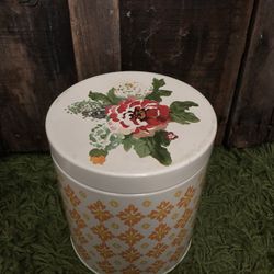 Floral Metal Tin Canister Kitchen Storage Bathroom Decor Art Supply Holder Stash Can