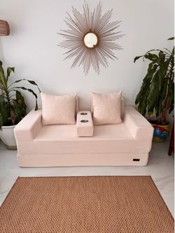 Loveseat Sofa, 64" Foldable Floor Sofa Couch  with 2 Cup Holders, 4 in 1 Convertible Boneless Couch Folding Recliner Chair for Living Room