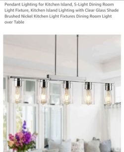 Chandelier 5 lights Brushed nickel and transparent glass.(#5)
