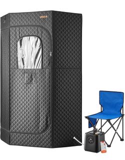 R383 Portable Steam Sauna for Home, 1 Person, Full Body Spa Tent with Steamer, Foldable Chair, Remote & Essential Oil Box, Heavy-Duty Stainless Steel 