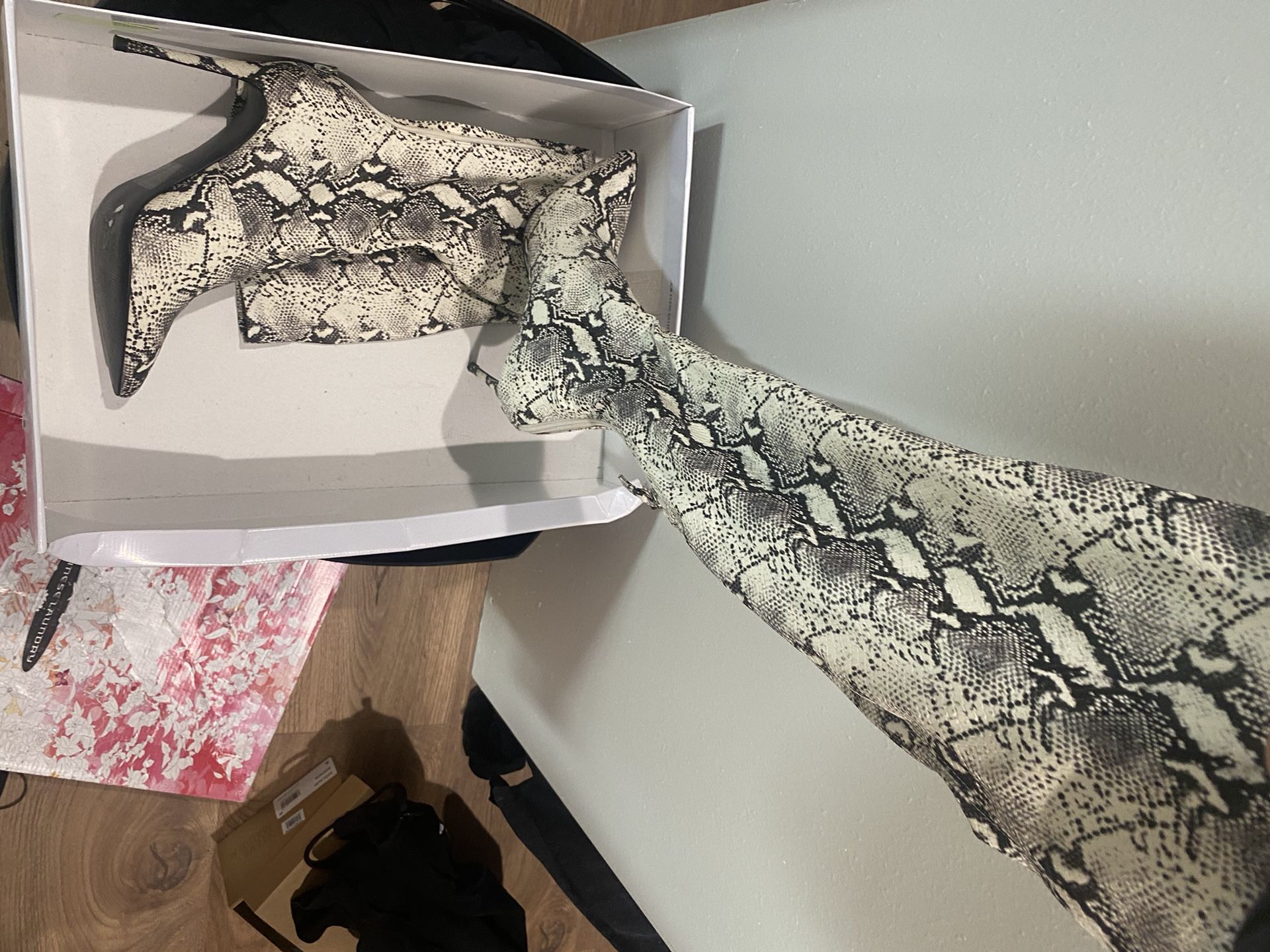 2 Pairs Of Brand New Boots! Snake Skin And Black