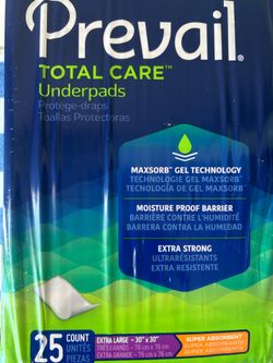 Prevail Underpads Total Care Size XL . Very Durable. 30x30. Price is negotiable.