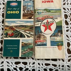 2 Vintage Road Maps. Ohio & Iowa