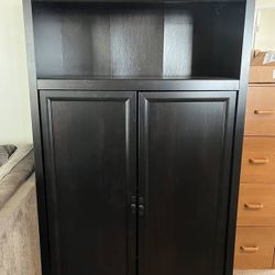 Black hutch desk with doors - $60