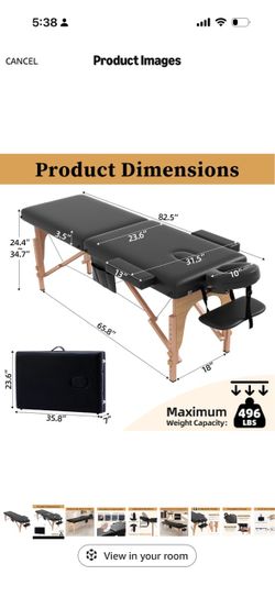 Portable Massage Table, Lightweight Wood Frame with Carry Handle, Black