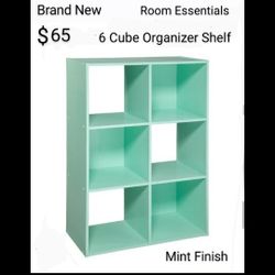 Brand New 6 Cube Organizer Shelf Mint Finish 