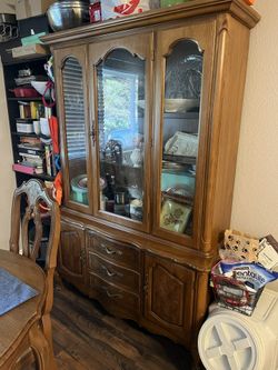 Vintage 1980s China Hutch with glass doors