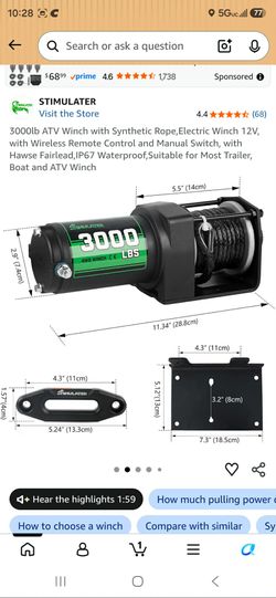 3000lb ATV Winch, new