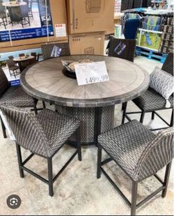 5 piece high dining set with fire pit