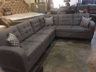 Grey Fabric Sectional - Grey Tufted Couch