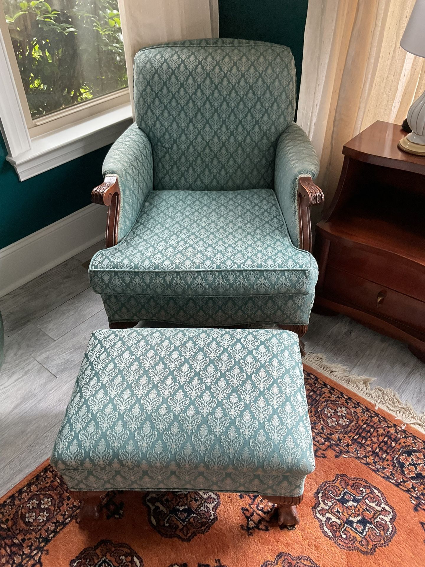 Vintage Upholstered Chair And Ottoman