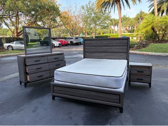 Beautiful Bedroom Set Queen Size Solid Wood Dark Gray Color Like New By Malaysia Furniture