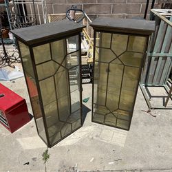 Antique Brass and Glass Curio Display Cabinets