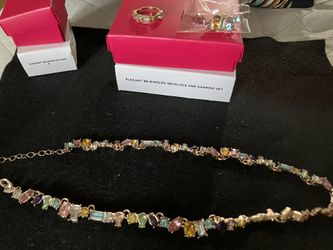 Beautiful Multi Stone Necklace, Earrings And Ring