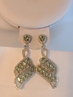 Lovely Created Green Amethyst Silver Filled Earrings 