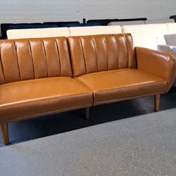 New Modern Futon Sofa Faux Leather Camel See Pictures For Dimensions 
