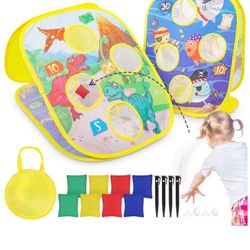 Magicfun Bean Bag Toss Game, Corn-Hole-Boards Indoor Outdoor Games for Kids Toddlers, Dinosaurs & Marine Animals Themes with 8 Beanbags 4 Suction Cups