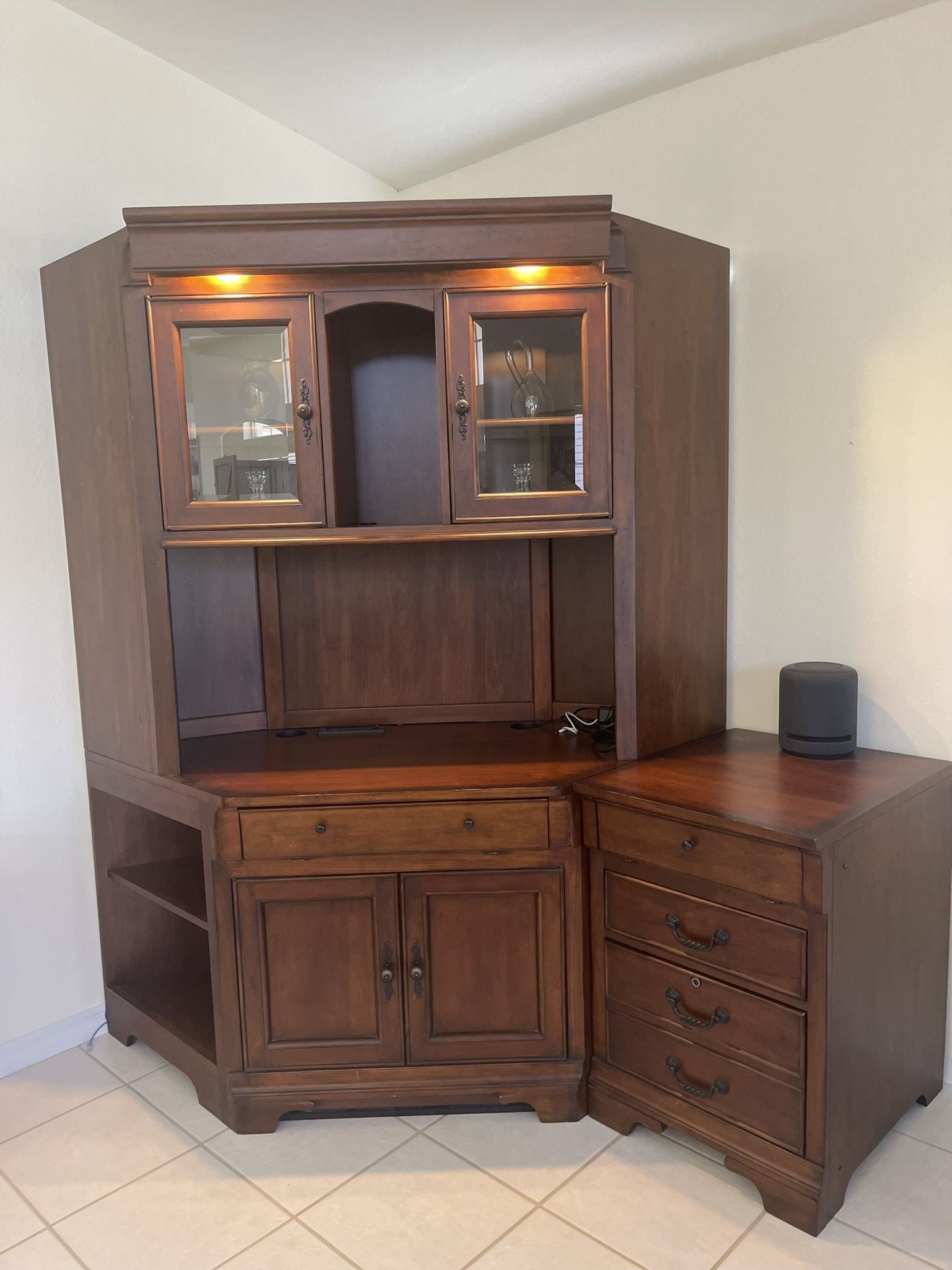 Solid Wood Corner Desk Hutch And File Cabinet