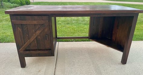 Handmade Office Desk – Dark Walnut Finish with Shelf and Cabinet, Solid Pine