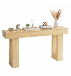 Sweetcrispy 63-in W Solid Wood Farmhouse Console Table for Entryway Hallway Living Room Natural Wood