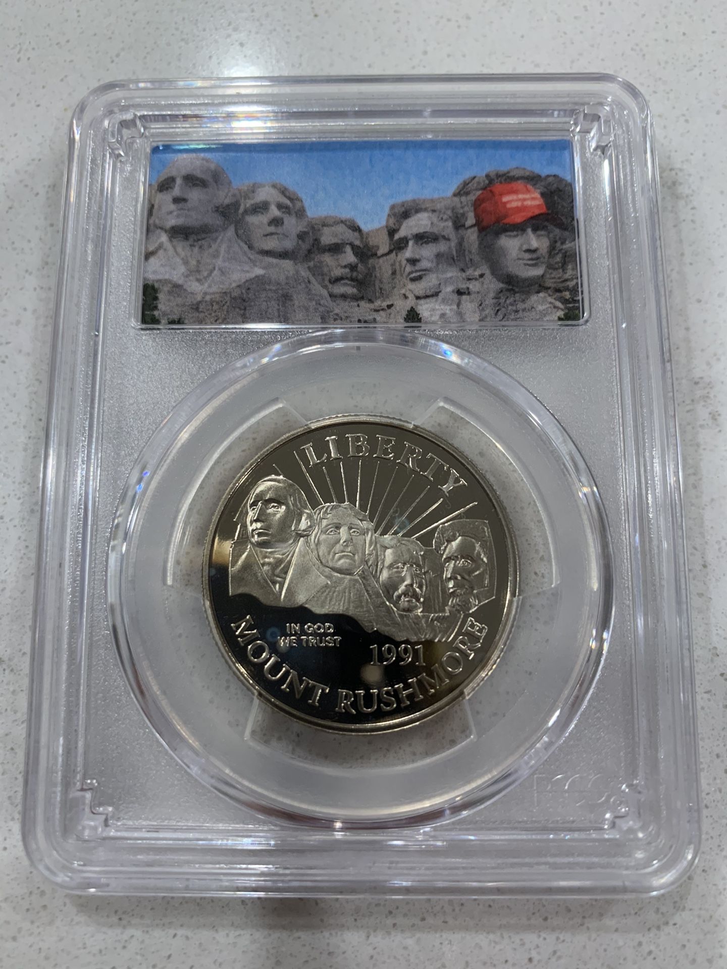 1991-S Mount Rushmore Commemorative Half Dollar Proof Coin Donald Trump MAGA Label - PCGS PR69DCAM 