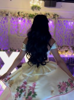 Quinceañera dress pink gold & white