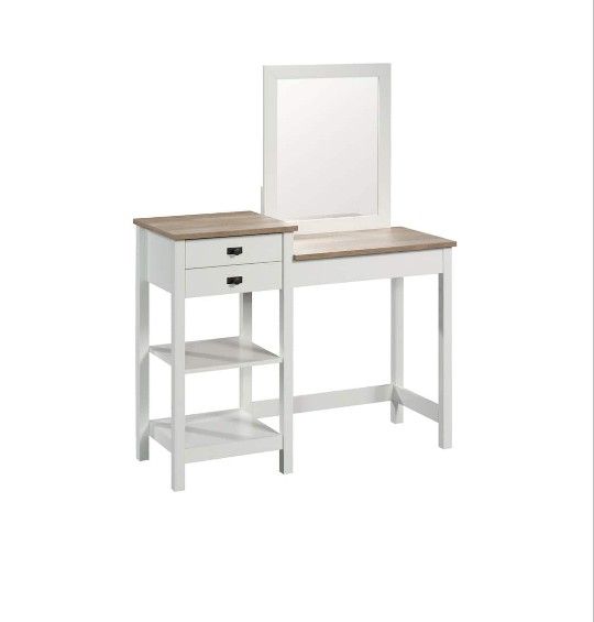 Sauder Cottage Road Engineered Wood Bedroom Vanity in Soft White and Lintel Oak
