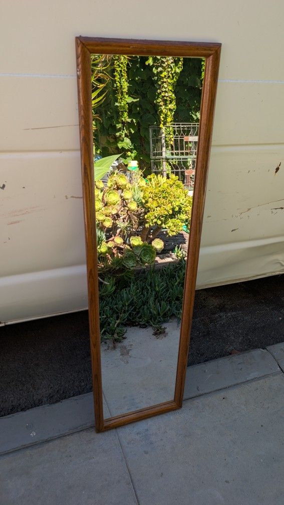 Vintage Solid Oak Frame Mirror 80s Retro Thicker Glass Floor Or Wall 