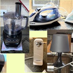 Office Chair + Household Items – Food Processor, Irons, Can Opener, Lamps