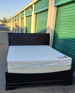 QUEEN BED FRAME WITH BOX SPRING AND MATTRESS