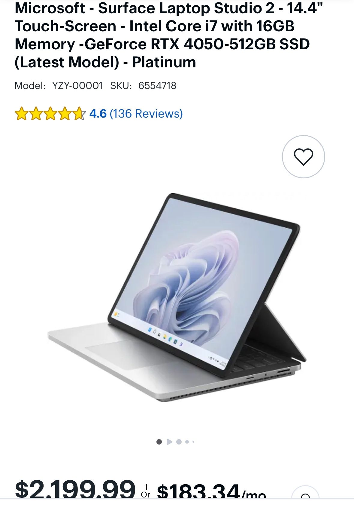 Microsoft Surface Laptop Studio 2 14.4 GeForce Rtx 512gb