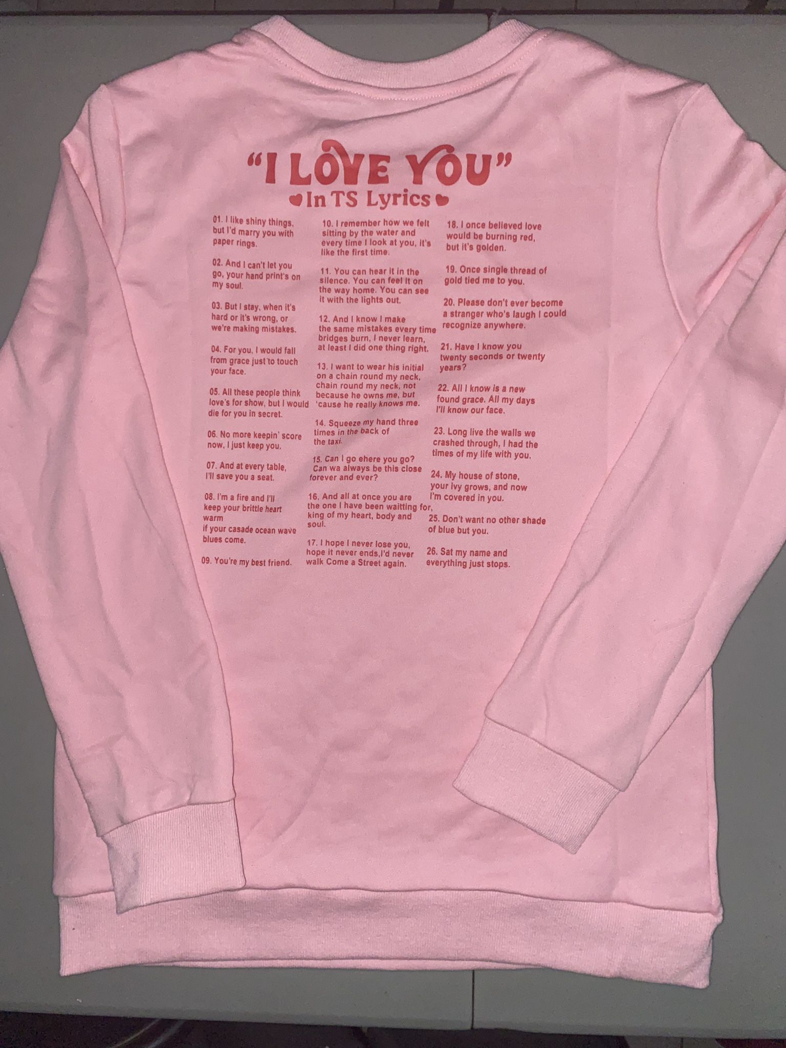 Taylor Swift Sweater “I Love You” With Lyrics  Size S,M,L,XL Unisex