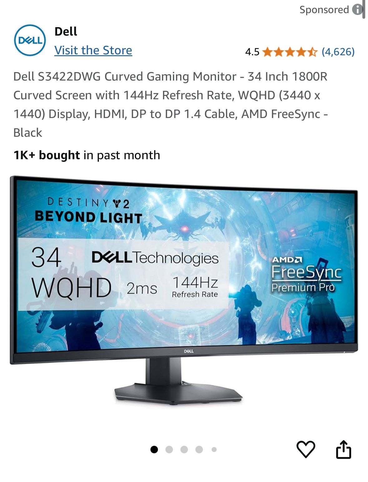 Dell S3422DWG Curved Gaming Monitor