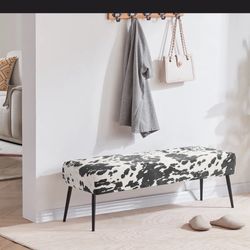 Cowhide Pattern Upholstered Entryway Accent Bench