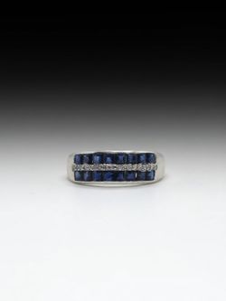 Sapphire & Diamond 14k White Gold Band / Anniversary Ring (1.9 dwt)